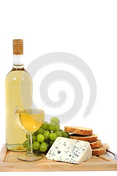 Wine, grapes, cheese and bread