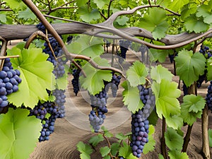 wine grapes on vine in the vineyard, italy, Ai Generated