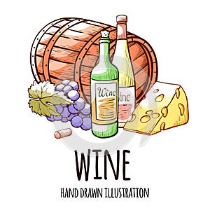 Wine hand drawn vector illustration with typography