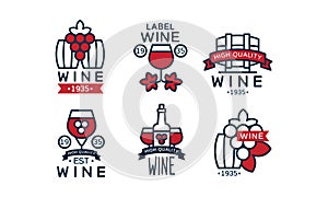 Wine High Quality Retro Labels Collection, Alcohol Drink Package Vintage Emblems Vector Illustration