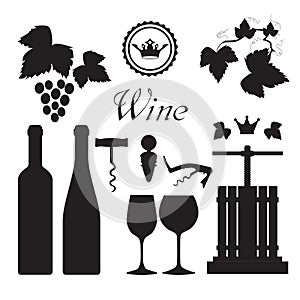 Wine icons collection black