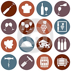 Wine icons set. Flat design for restaurant, food and drink. Vector illustration.