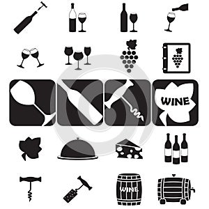 Wine icons set. Flat design for restaurant, food and drink. Vector illustration.