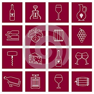 Wine icons set outline