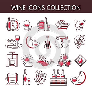 Wine icons vector collection set for winemaking or winery production industry