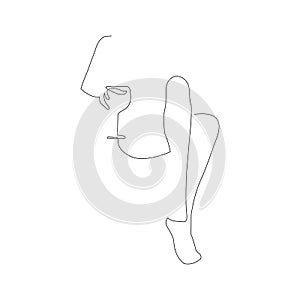 Wine Illustration Woman With Glass Line Drawing Art