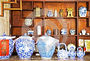 Wine jars lined up inside a drinkery
