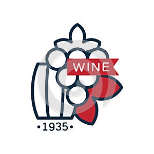 Wine label, 1935, red and blue logo, design element for menu, winery logo package, winery branding and identity vector