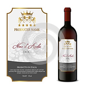 Wine Label with bottle. Front Label