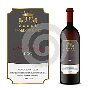 Wine Label with bottle. Front Label