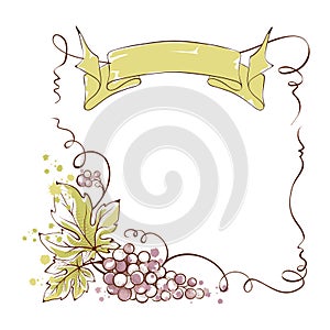Wine label with a bunch of grapes and ribbon