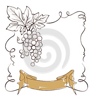 Wine label with a bunch of grapes and ribbon