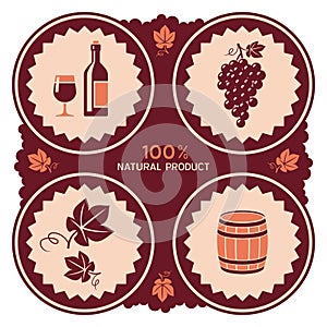 Wine label with grape and barrel icons