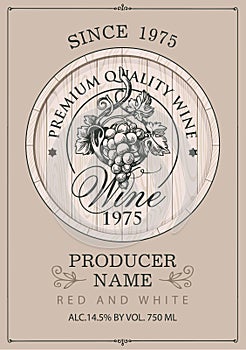 Wine label with a hand-drawn bunch of grapes