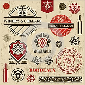 Wine labels, stamps and logos set, grape