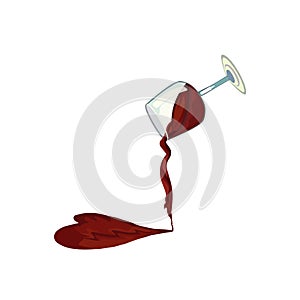 Wine leaking from a wineglass and making heart shape on isolated white background, vector illustration for prints logos, elements