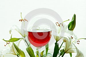 Wine and lilies