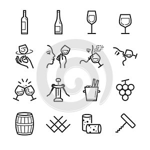 Wine line icons set