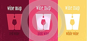 Wine list, menu with red, rose and white wine for the restaurant. Vector