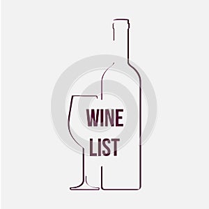 Wine list, wine bottle and glass