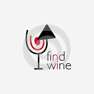 Wine logo. Logo for a liquor store, restaurant, bar. A glass of red wine with a target and an arrow that says 