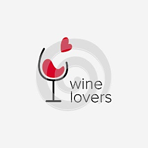 Wine logo. Logo for a liquor store, restaurant, bar. A glass of red wine with a heart labeled \