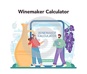 Wine maker online service or platform. Grape wine in a barrel
