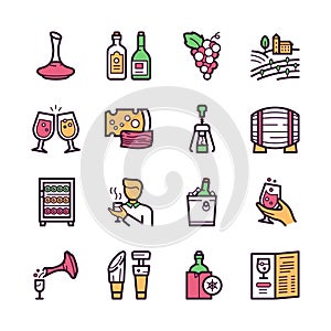 Wine making color linear icons set