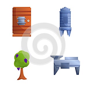 Wine making icons set cartoon vector. Wine production process in winery factory