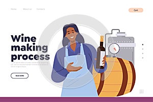 Wine making process landing page design template for online service of winery factory production