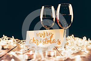 Wine and merry christmas card
