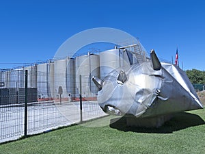 Wine metallic fermentation tanks. Maule valley, Chile