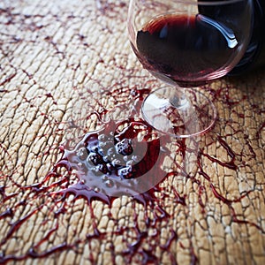 Wine mishap Red wine spills on carpet, creating a stain