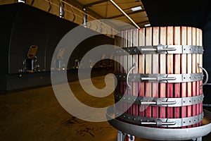 Wine mixing during fermentation process, Grape Press, Bordeaux Vineyard