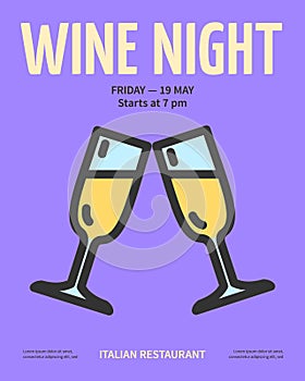 Wine Night Party Concept Placard Poster Banner Card. Vector