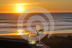 Wine by the Ocean at Sunset