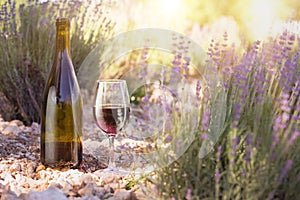 Wine over lavender field.