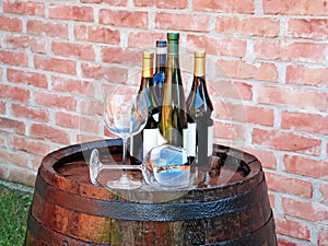 Wine over wood barrel