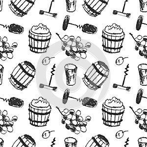 Wine pattern seamless. Winemaking illustration set.