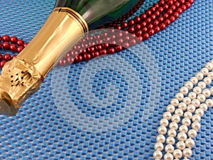 Wine and Pearls on blue background