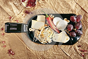 Wine Plate with Cheese, Nuts and Grapes