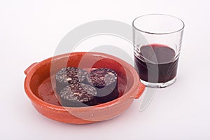 Wine and pork blood pudding
