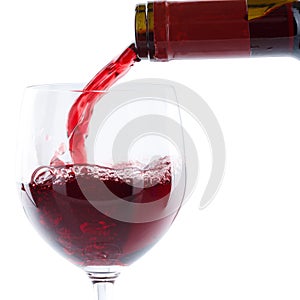 Wine pouring glass bottle red pour square isolated on white