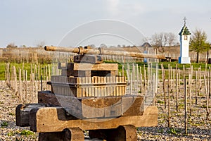 wine press and wayside with vineyard near Velke Bilovice, Czech