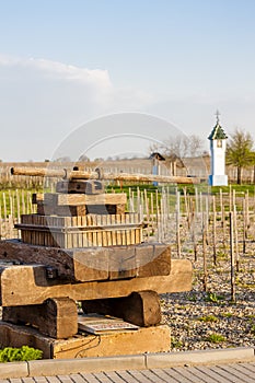 wine press and wayside with vineyard near Velke Bilovice, Czech