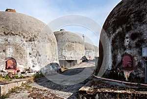 Wine production in huge granite storage tanks, Pinhel, Portugal