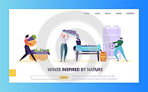 Wine Production Landing Page. Tap of Winemaking are Growing, Gather Squeeze Juice. Fermentaition and the Bottling
