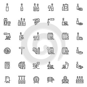 Wine Production line icons set