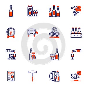 Wine production line icons set