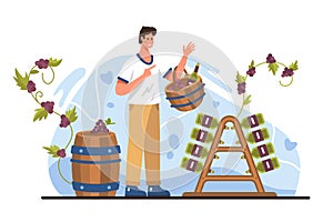Wine production, stage of alcohol product aging and storage in winemaking process